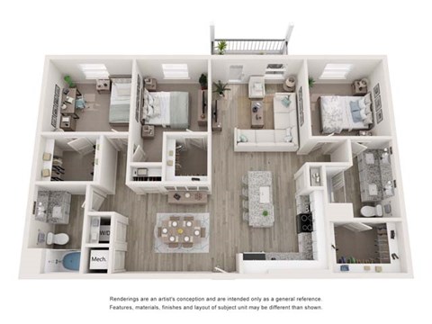Floor plan for 3 beds, 2 baths, 1440 sqft